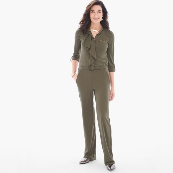Chico's sz 2 olive green ruffle Utility Jumpsuit sz 12/14 - Picture 1 of 9